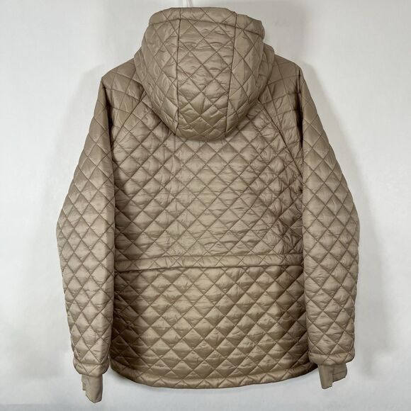 BCBG Maxazria Full Zip Quilted Puffer Jacket Womens Large Metallic Tan Hooded - Picture 15 of 16